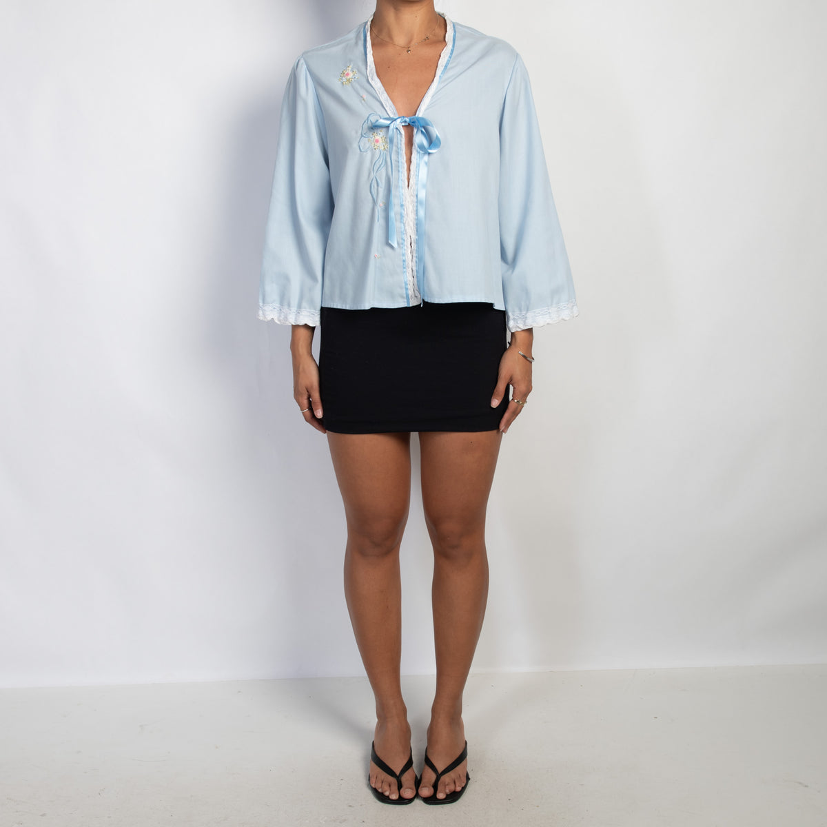 BLUE TIE FRONT BED JACKET