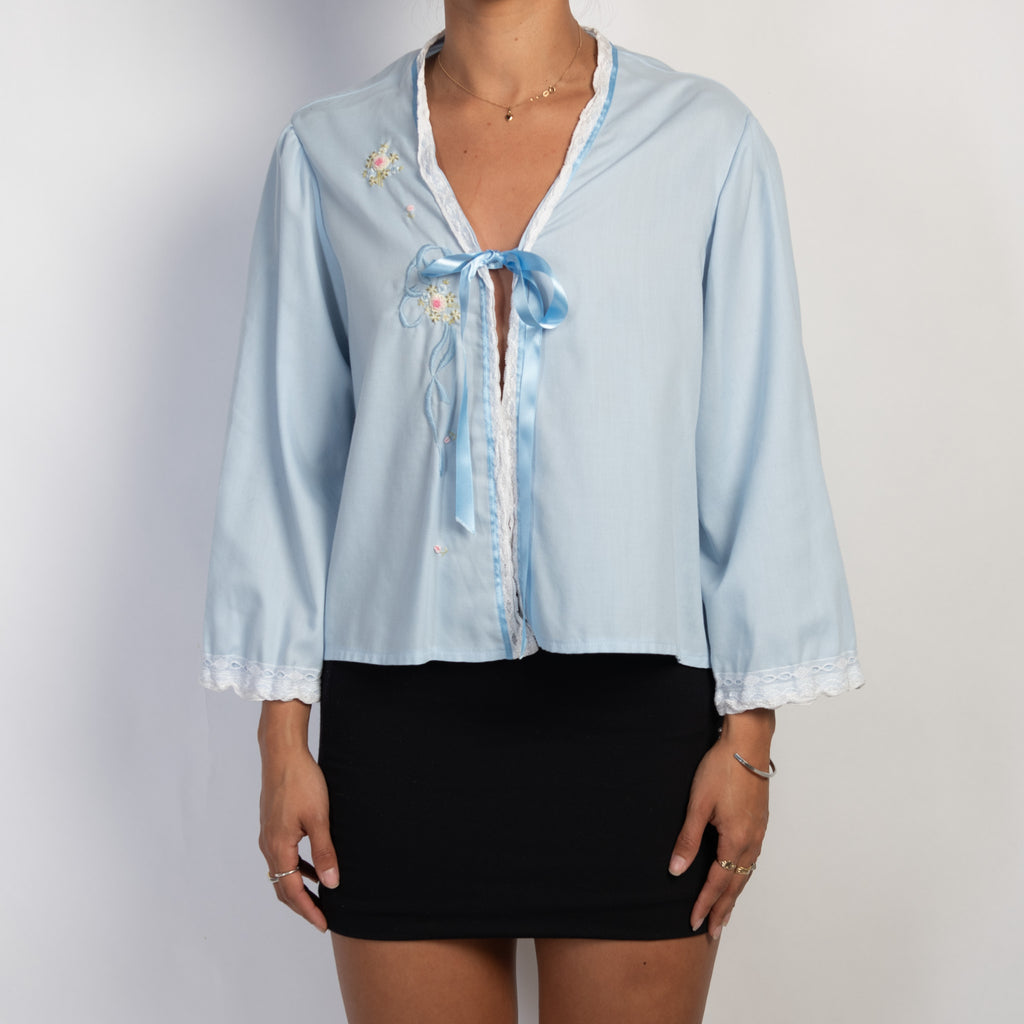 BLUE TIE FRONT BED JACKET