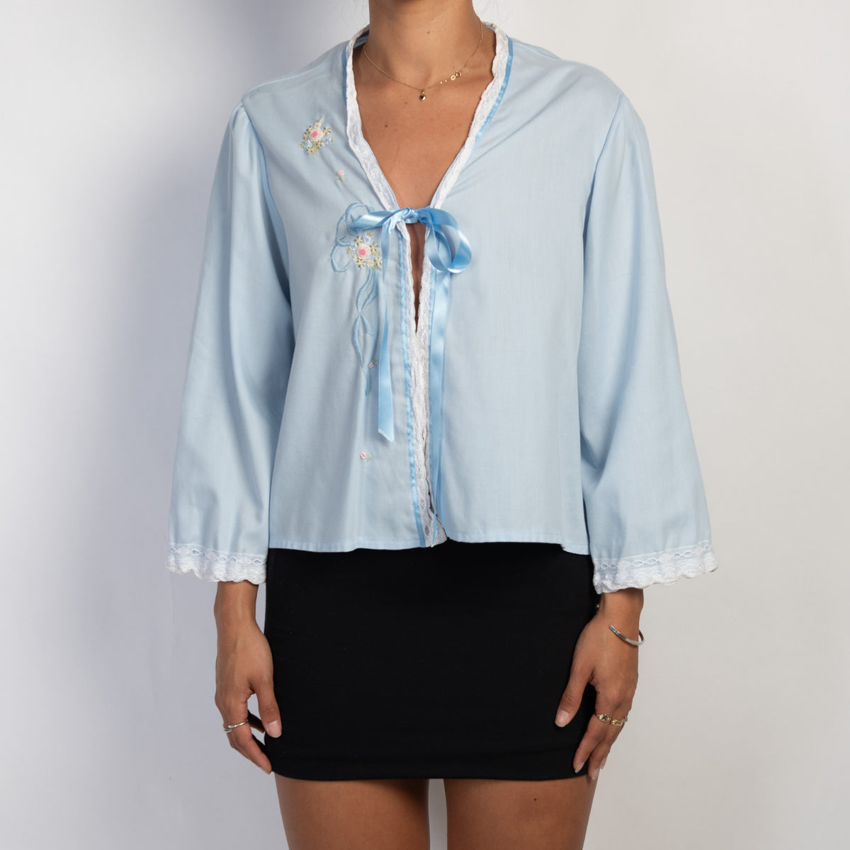 BLUE TIE FRONT BED JACKET