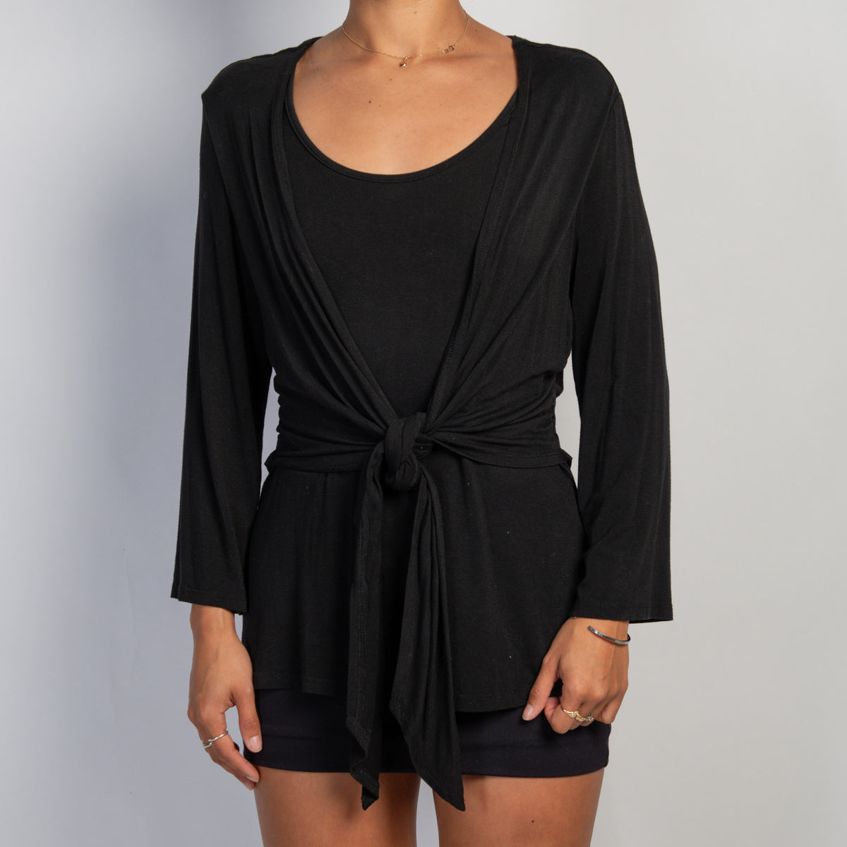 BLACK LAYERED WRAP TOP