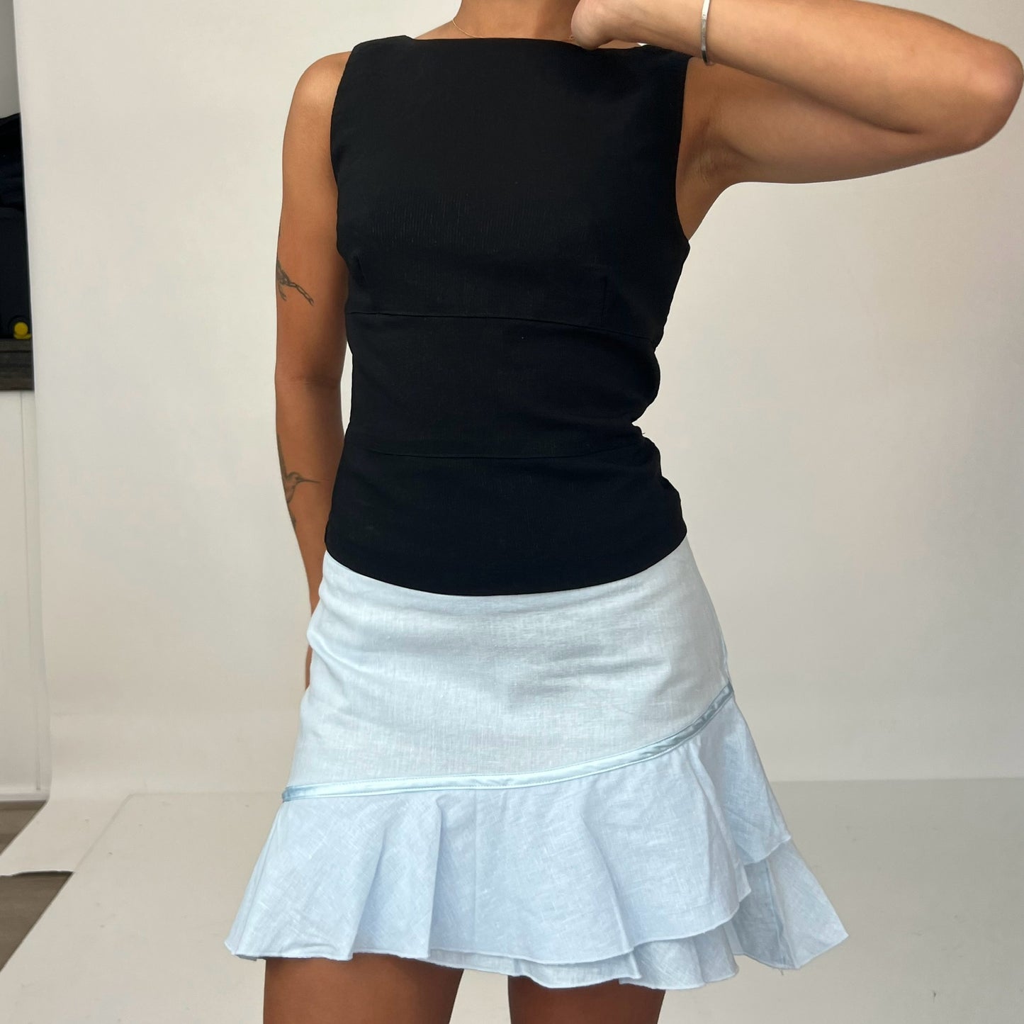 BLUE LINEN MINI SKIRT