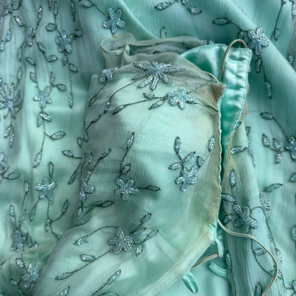 MINT FLORAL BEADED GOWN
