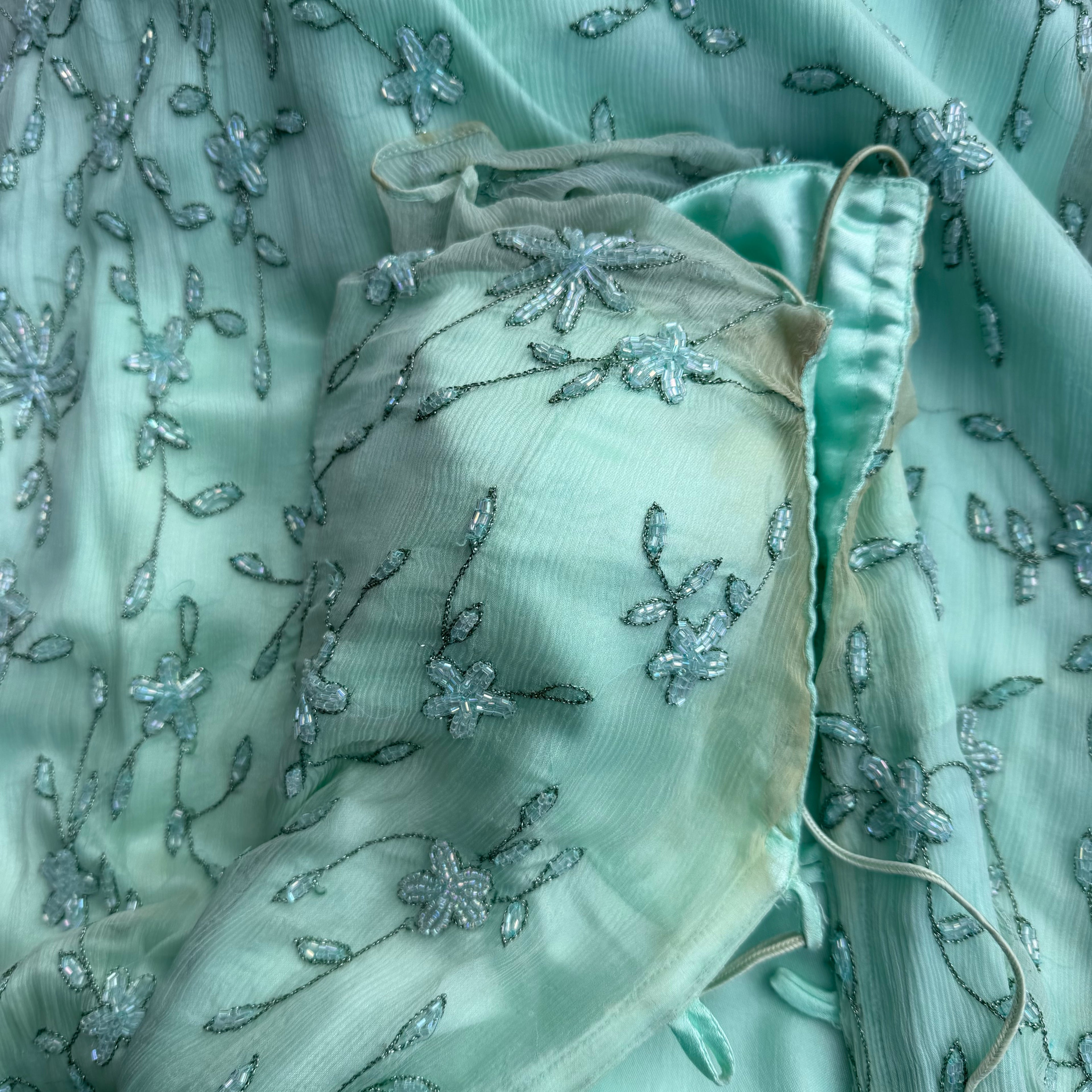 MINT FLORAL BEADED GOWN