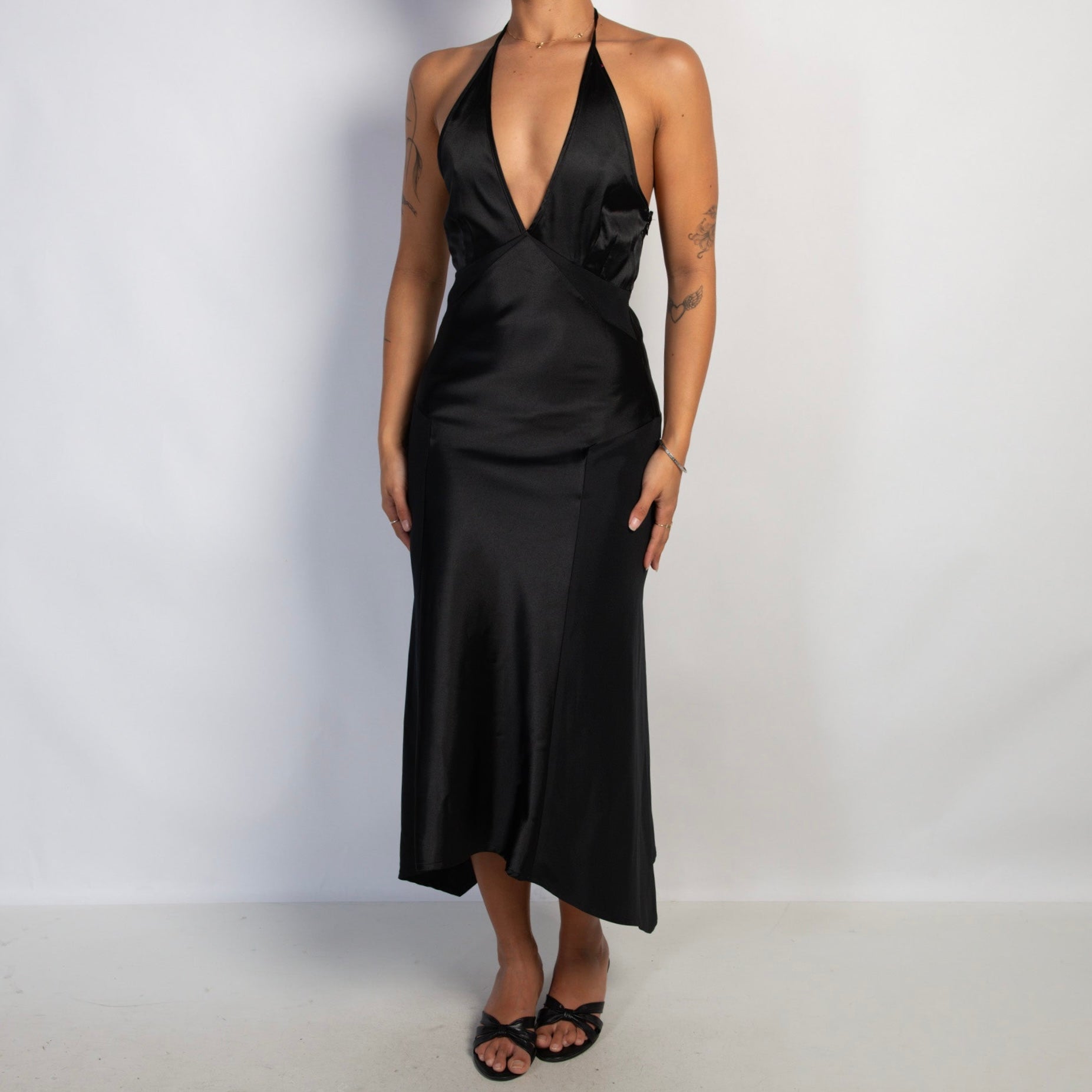 BLACK HALTER MIDI DRESS