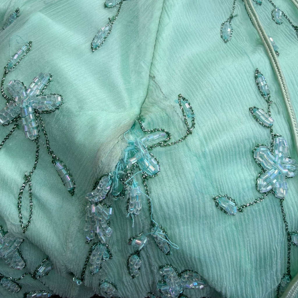 MINT FLORAL BEADED GOWN