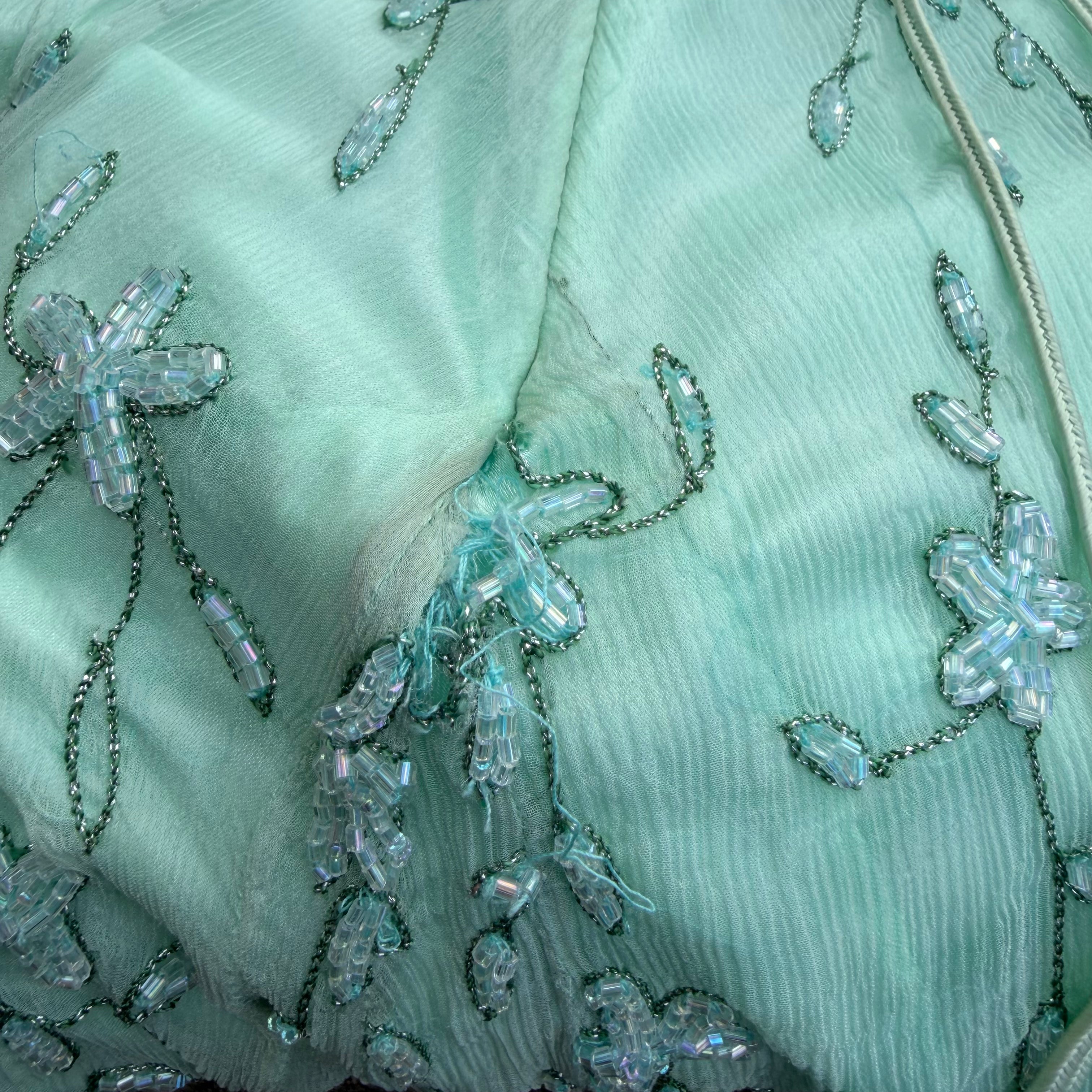 MINT FLORAL BEADED GOWN