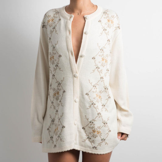 CREAM WOOL LONGLINE CARDIGAN