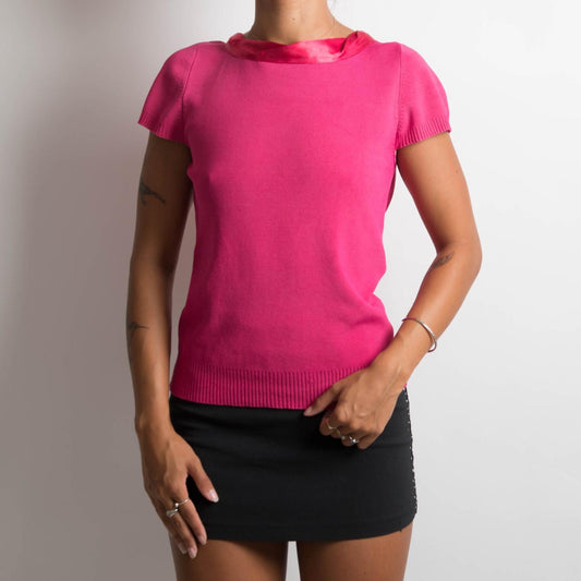 PINK KNIT SHORT SLEEVE TOP