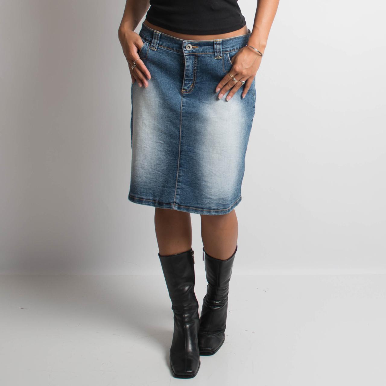 FADED WASH DENIM MIDI SKIRT