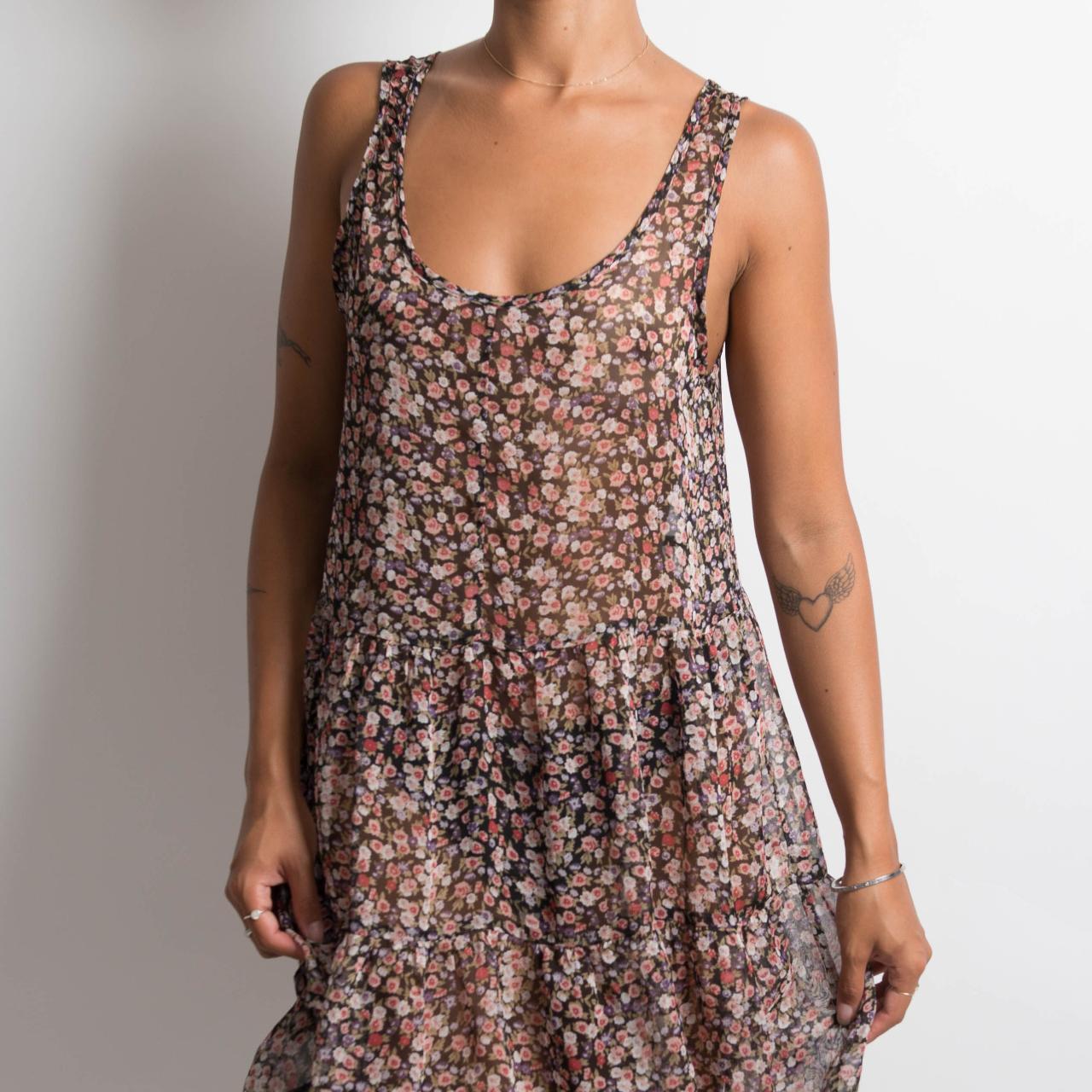 SHEER FLORAL TIERED DRESS