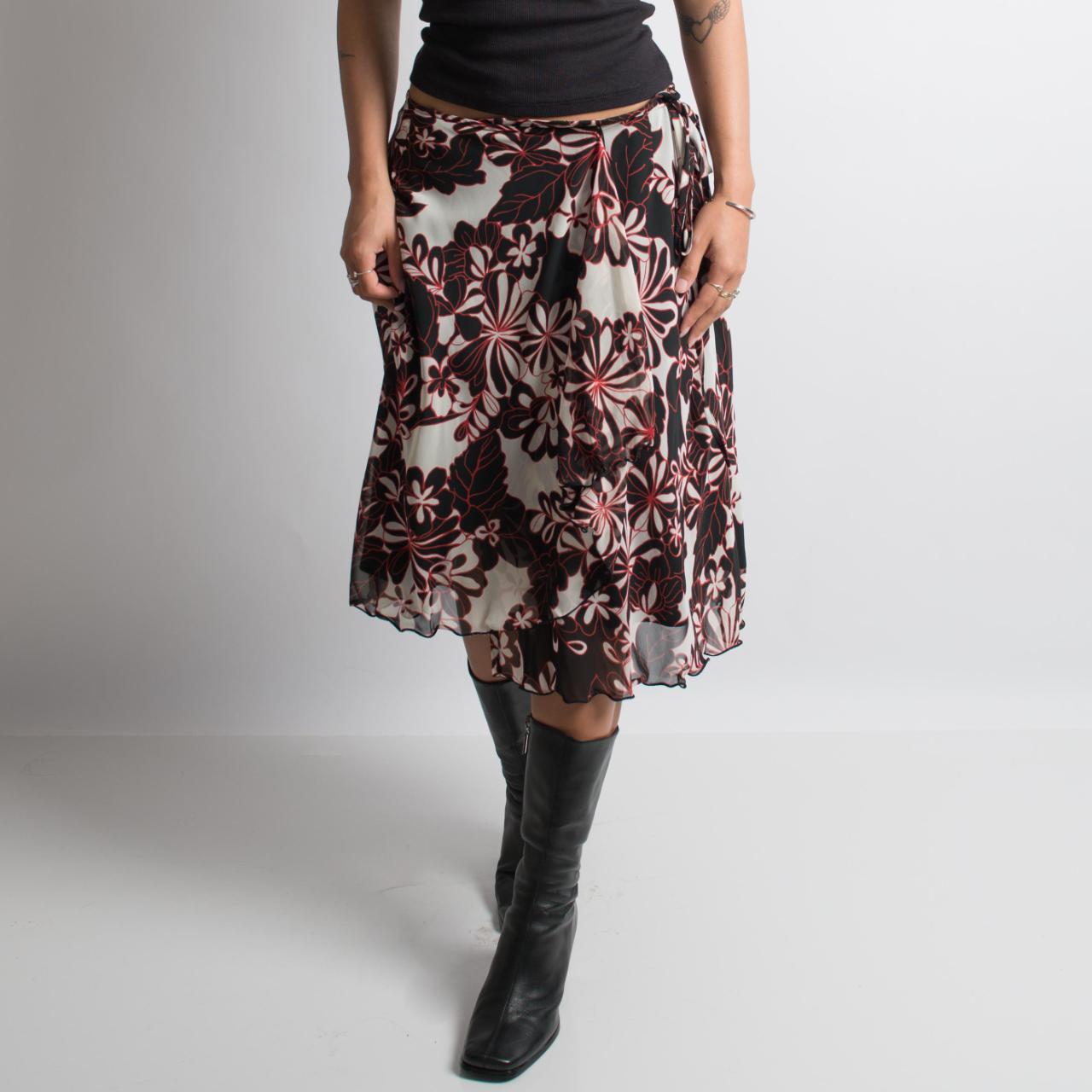 RED FLORAL MIDI SKIRT