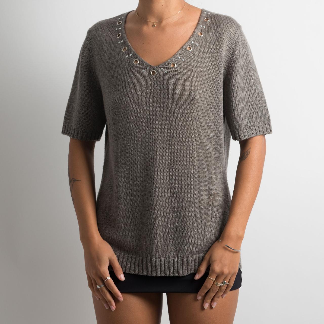 GREY KNIT SHORT SLEEVE TOP