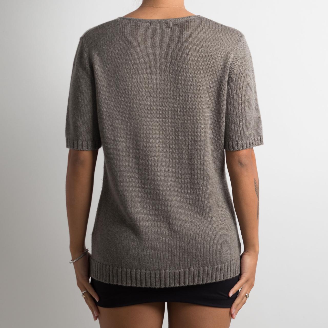 GREY KNIT SHORT SLEEVE TOP