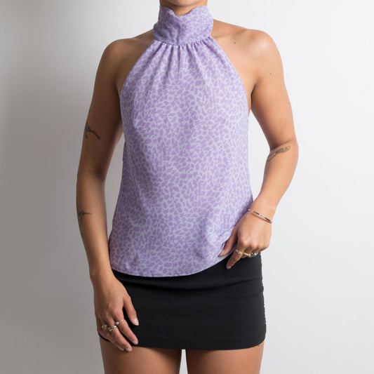 LILAC PATTERNED HALTERNECK TOP