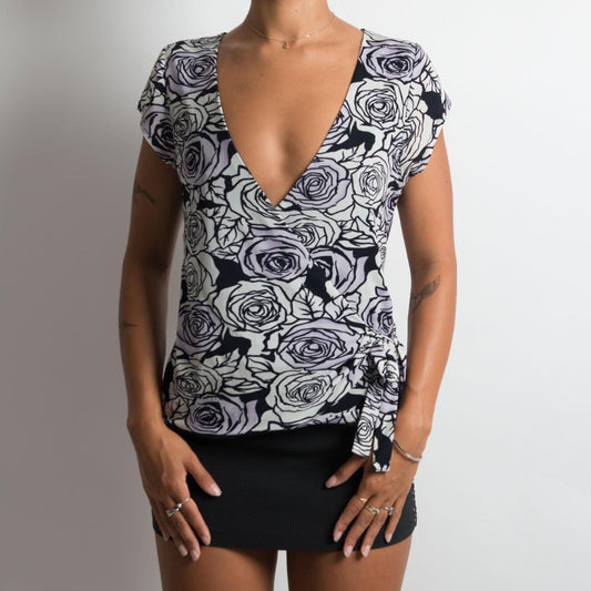 PURPLE FLORAL MESH TOP