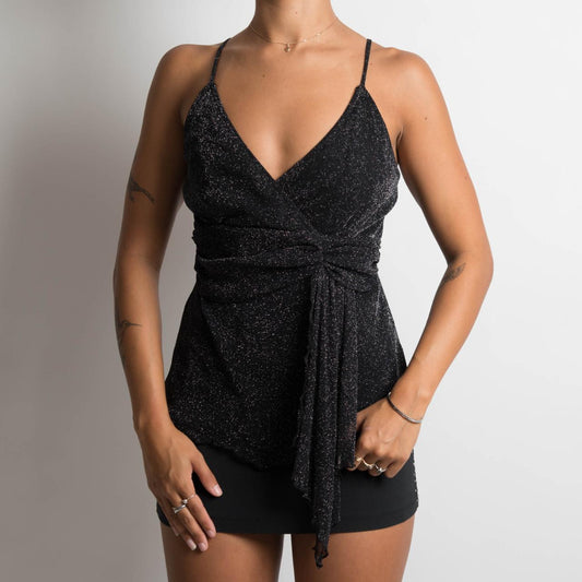 BLACK METALLIC MESH CAMISOLE