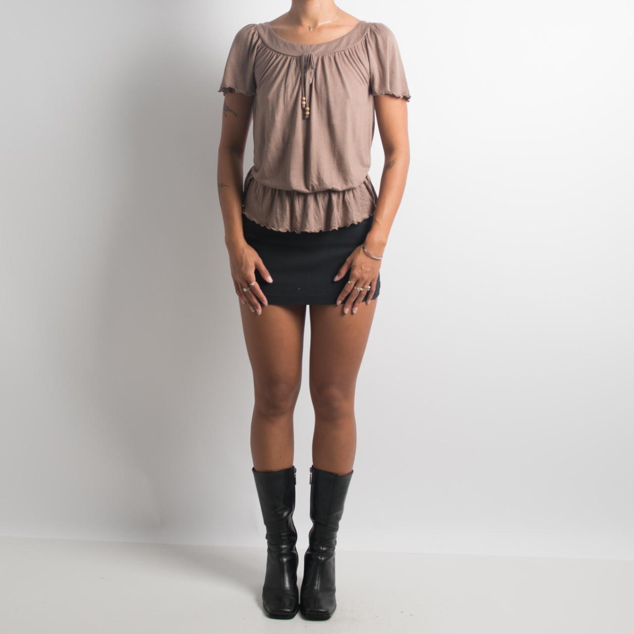 TAUPE SHORT SLEEVE BOHO TOP