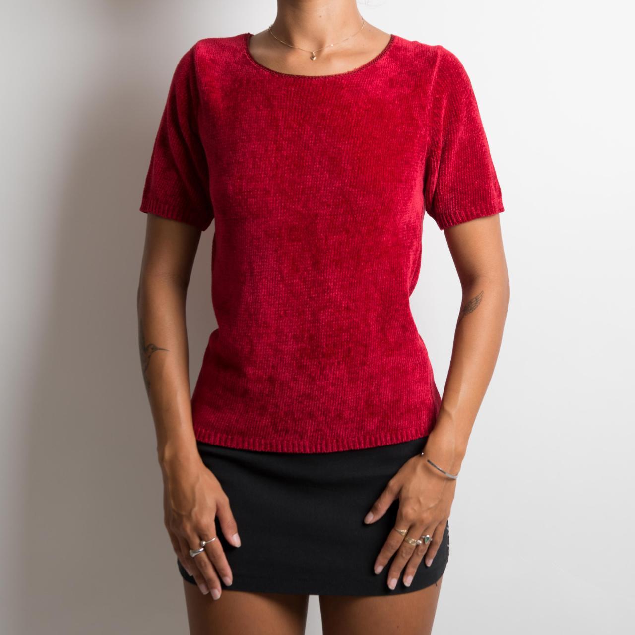 RED CHENILLE KNIT TSHIRT