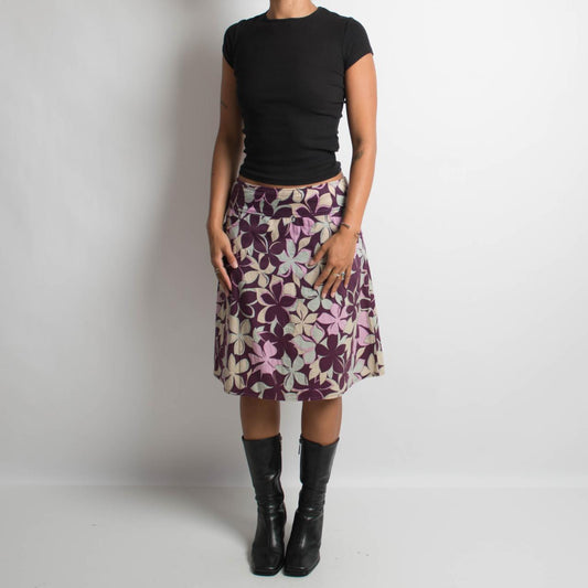 PURPLE FLORAL MIDI SKIRT