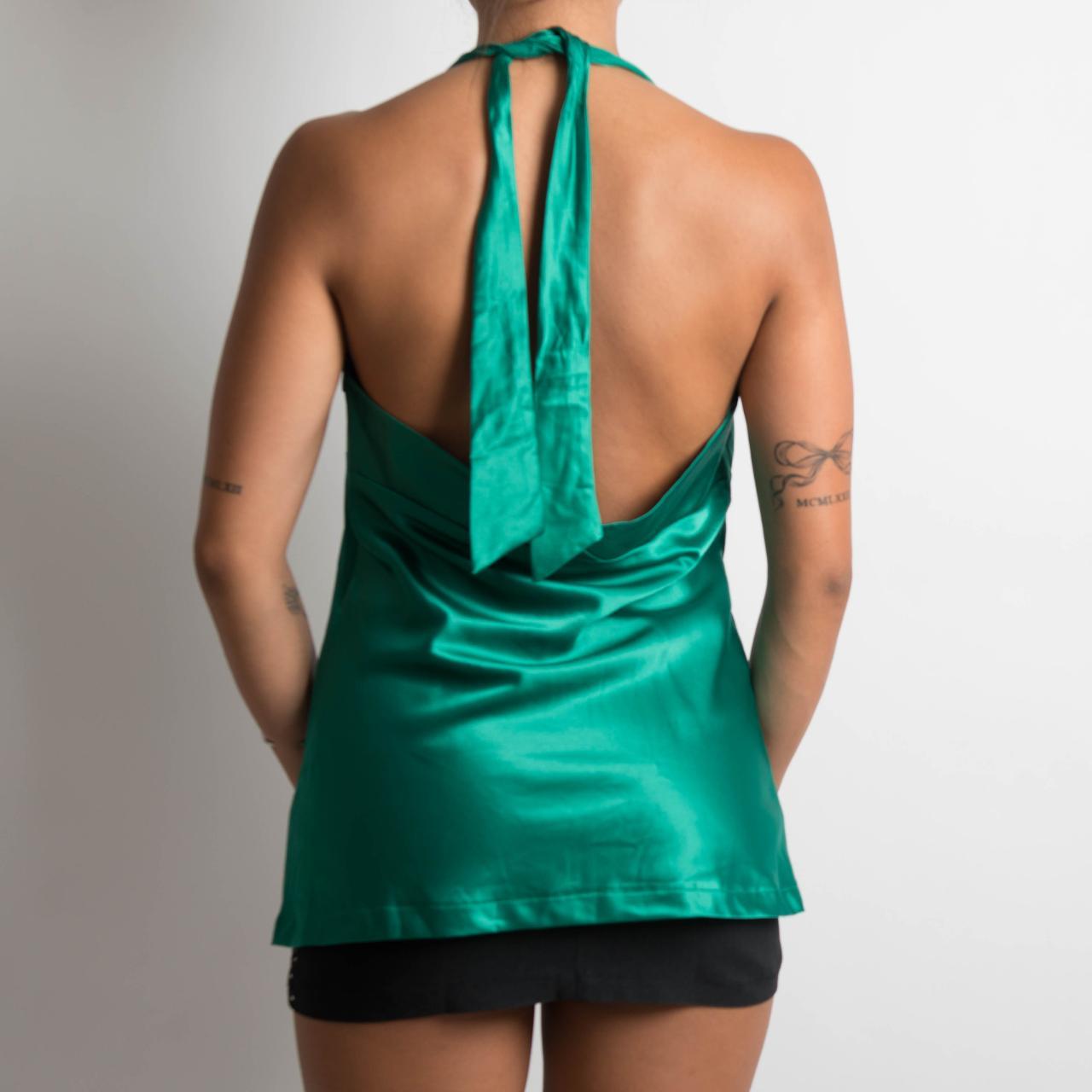 GREEN SATIN HALTERNECK