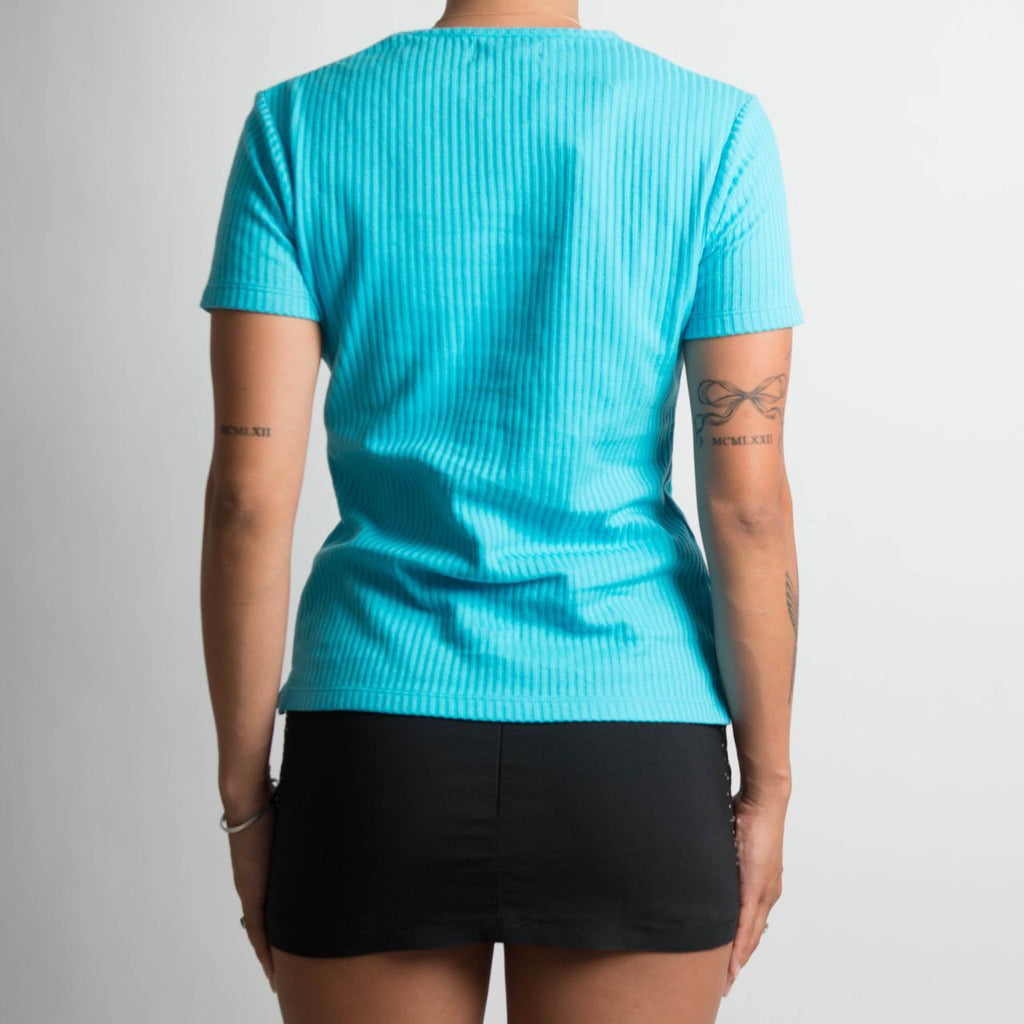 BLUE RIBBED KNIT TSHIRT