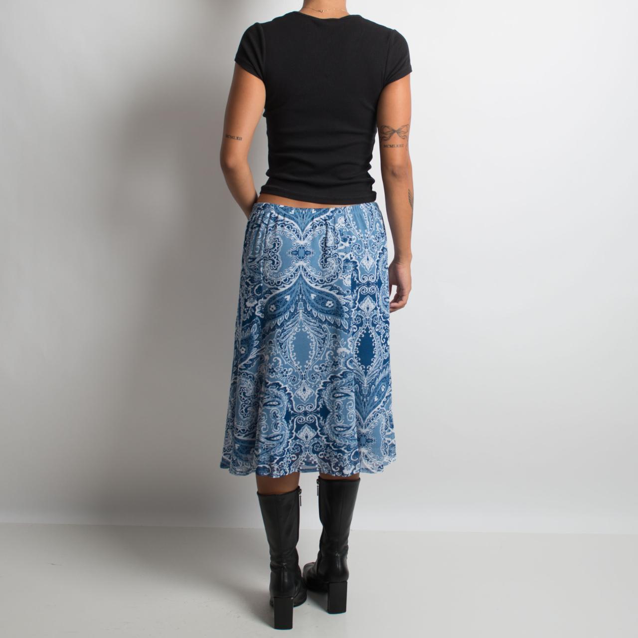 BLUE PAISLEY MIDI SKIRT