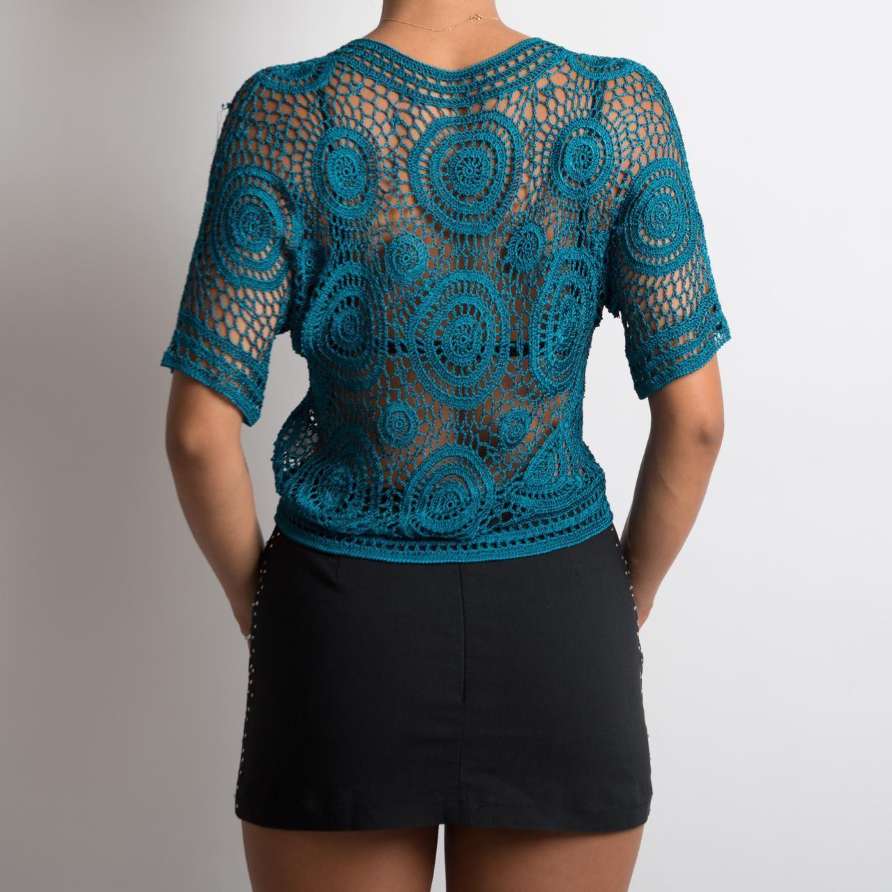 SHEER TEAL CROCHET TOP