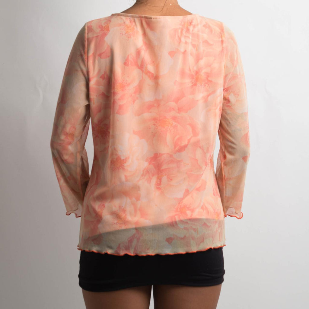 PEACH MESH LONG SLEEVE TOP
