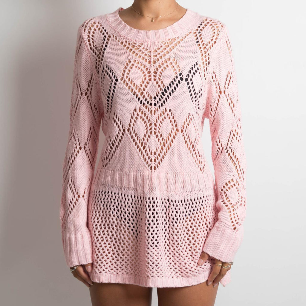 PINK CROCHET LONG SLEEVE TOP