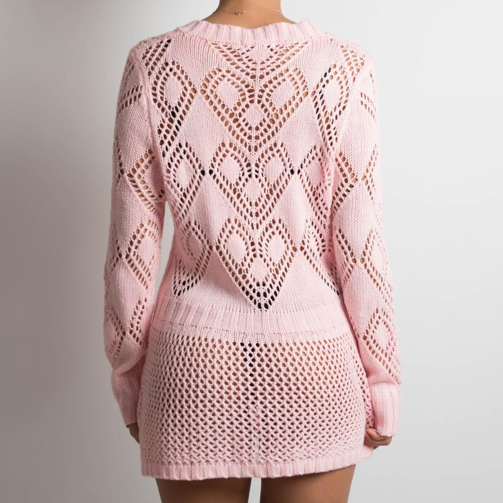 PINK CROCHET LONG SLEEVE TOP