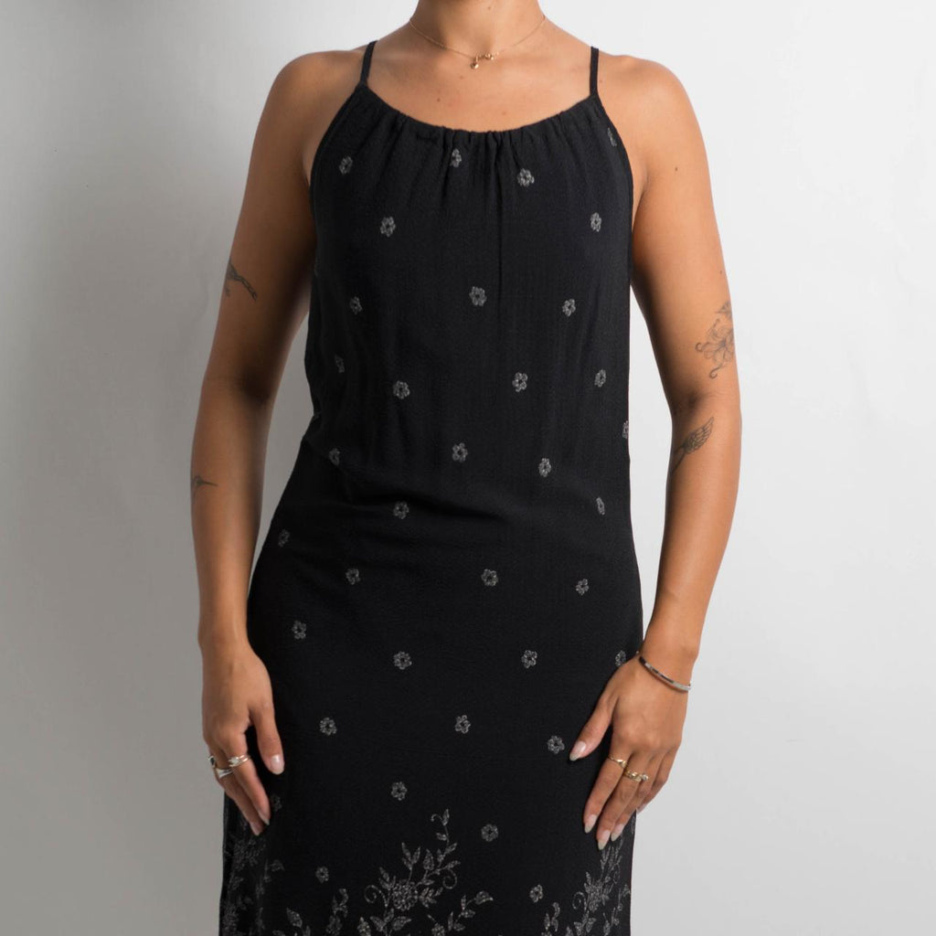 BLACK FLORAL MIDI DRESS