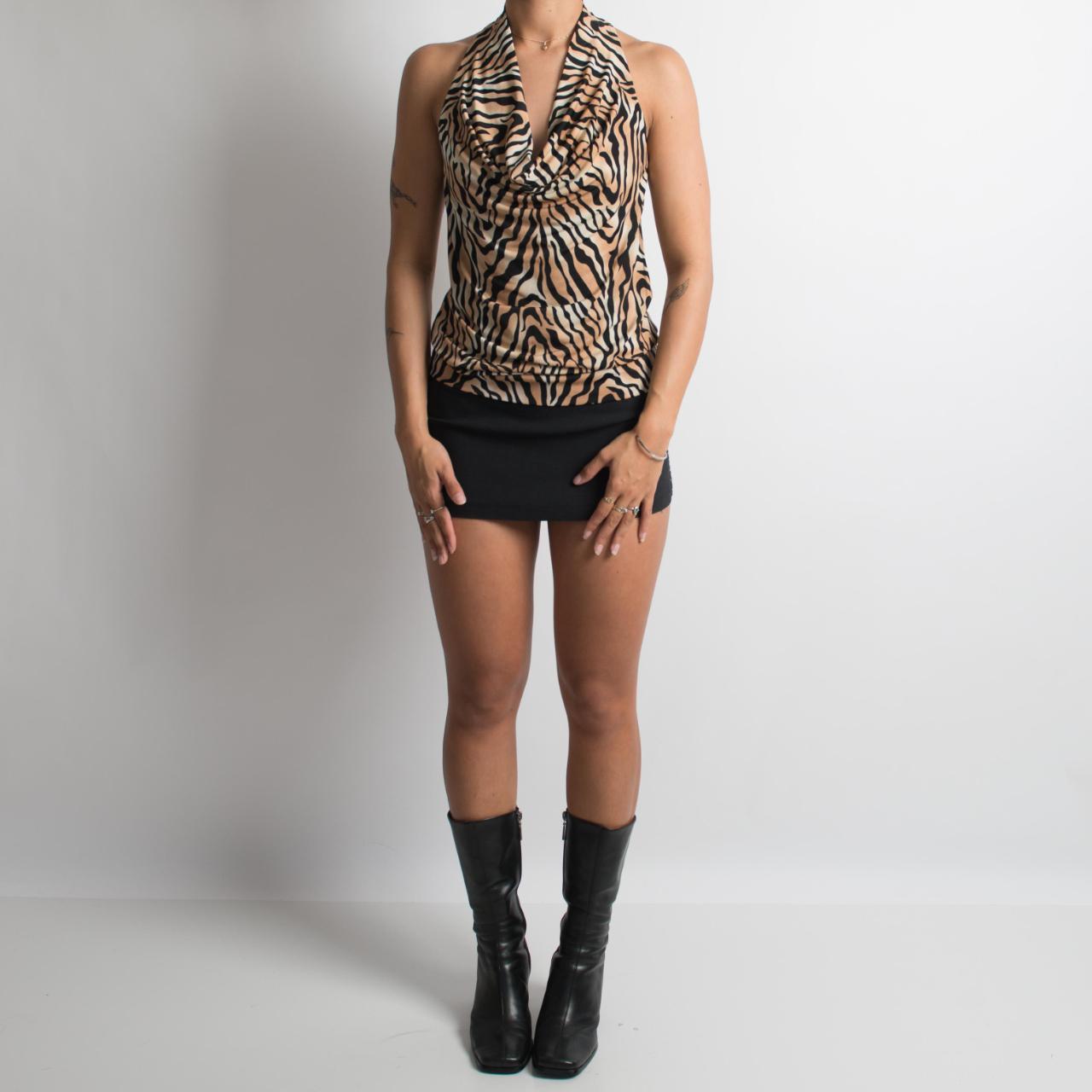 ANIMAL PRINT COWL NECK TOP