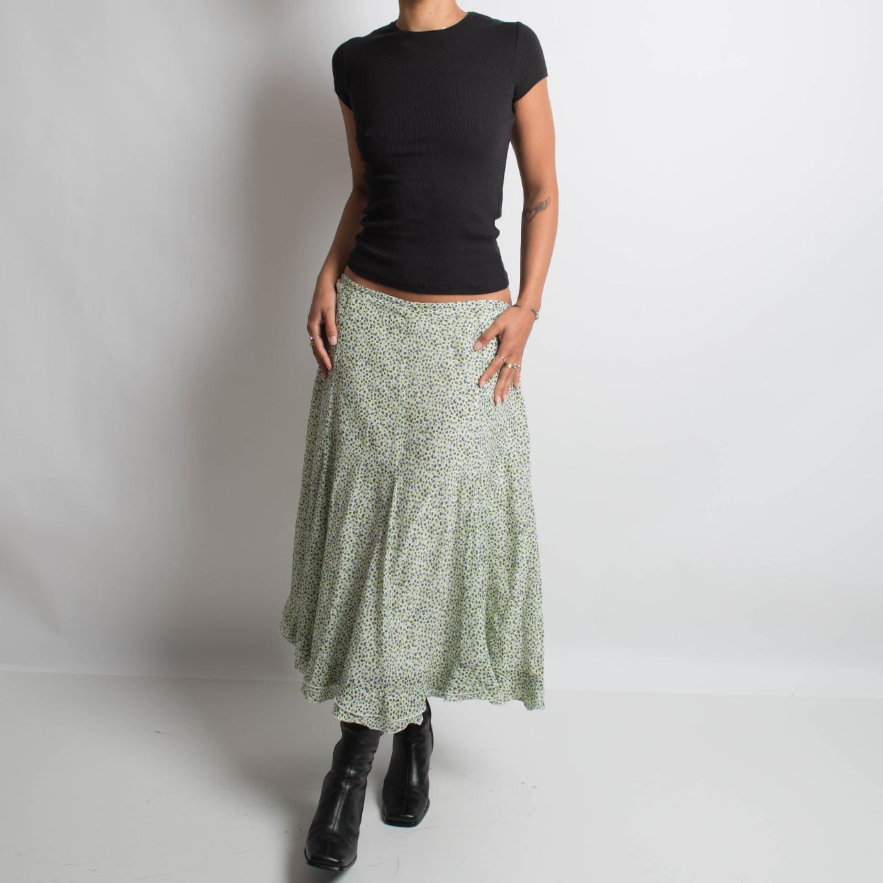 GREEN PATTERNED MIDI SKIRT