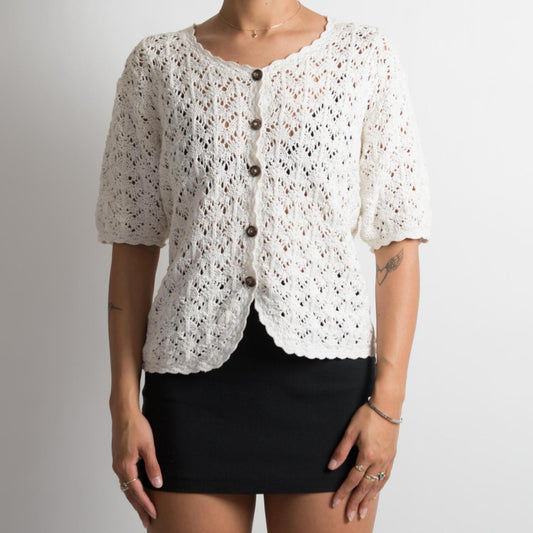 CROCHET SHORT SLEEVE CARDIGAN