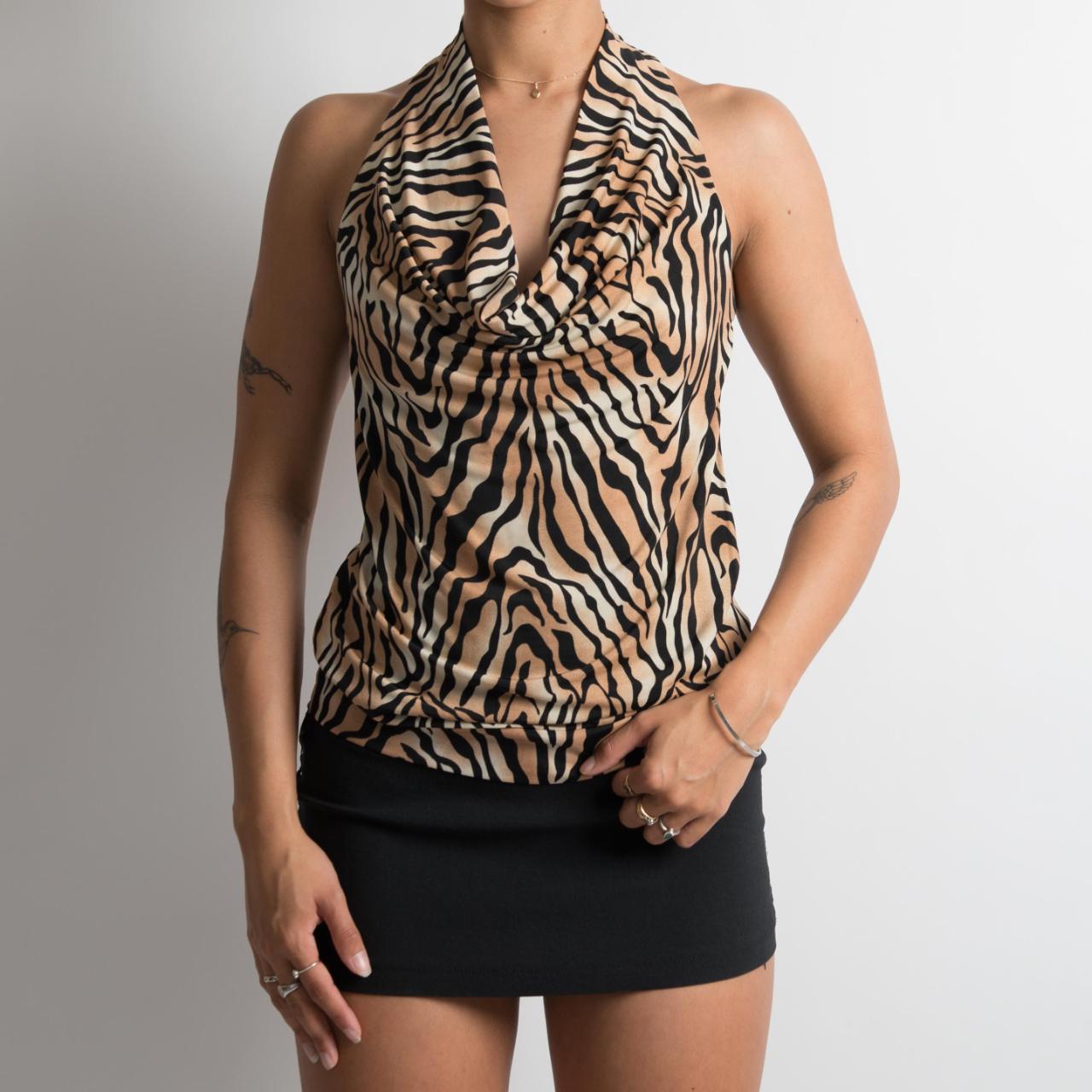 ANIMAL PRINT COWL NECK TOP