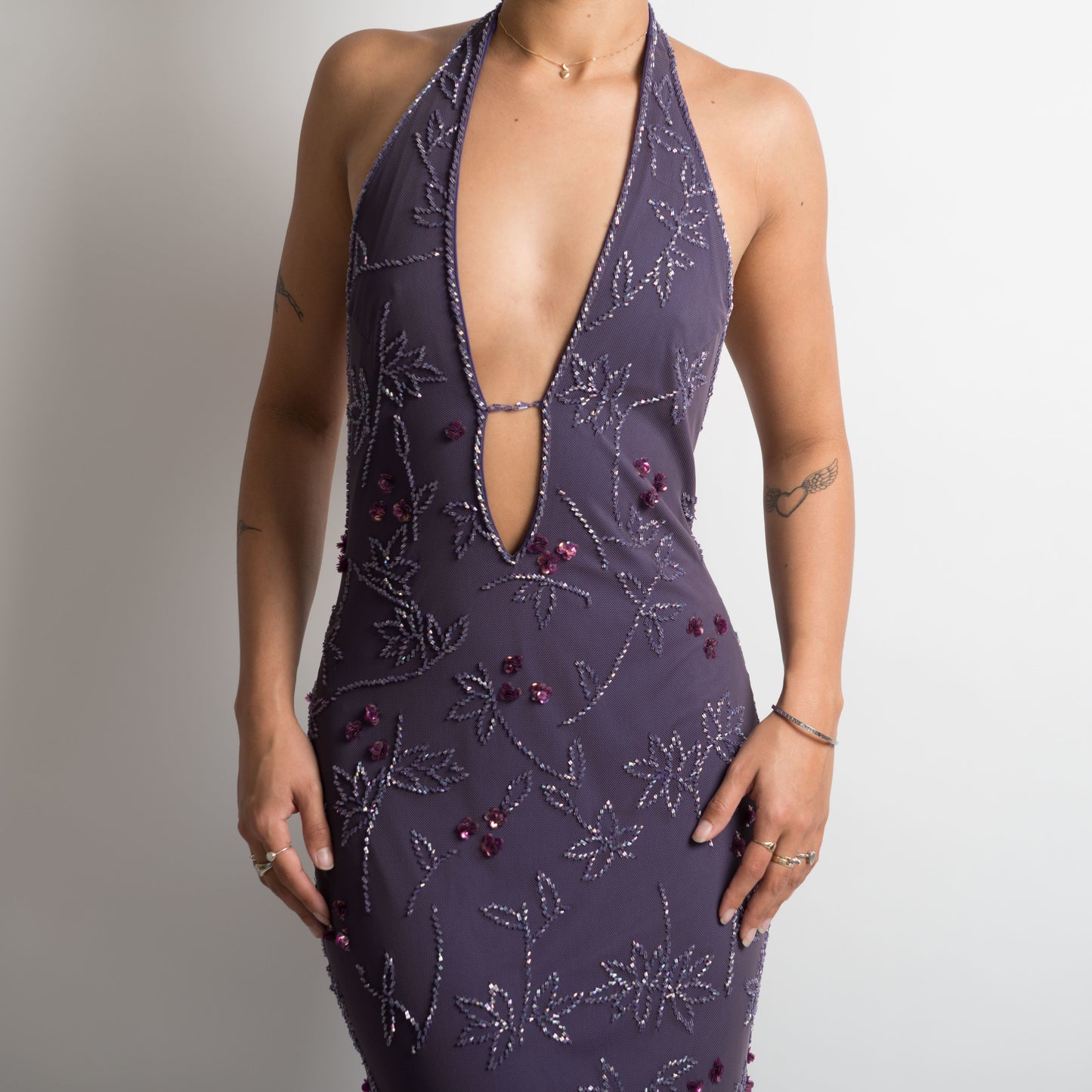 PURPLE BEADED HALTERNECK GOWN