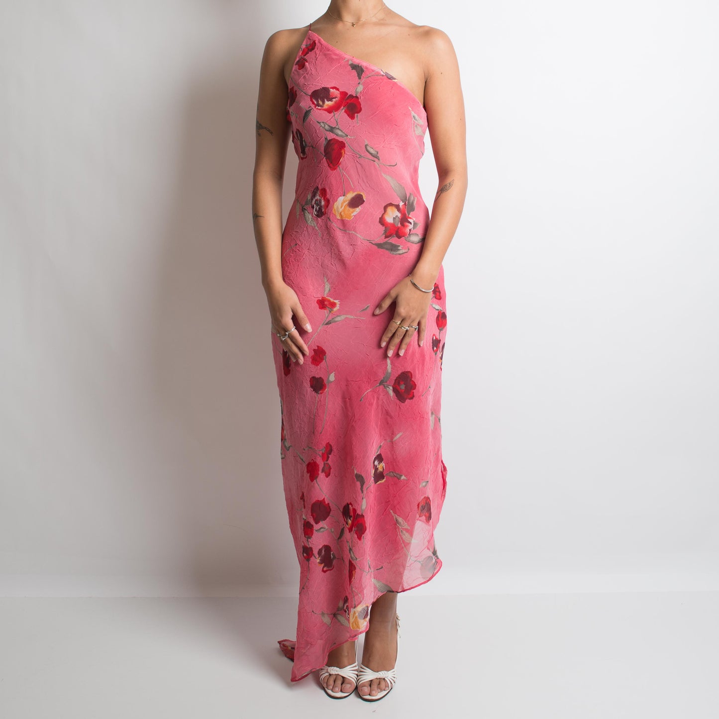 PINK FLORAL ONE SHOULDER GOWN