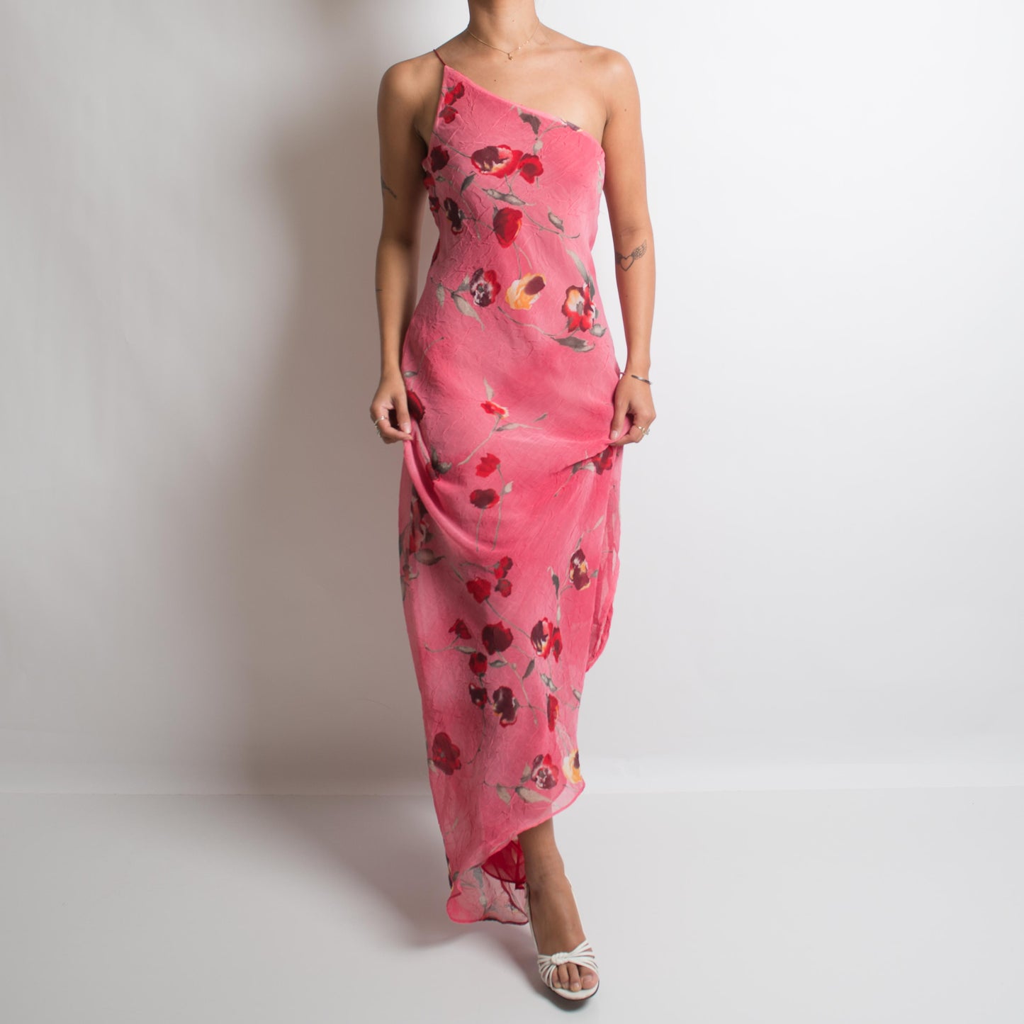 PINK FLORAL ONE SHOULDER GOWN