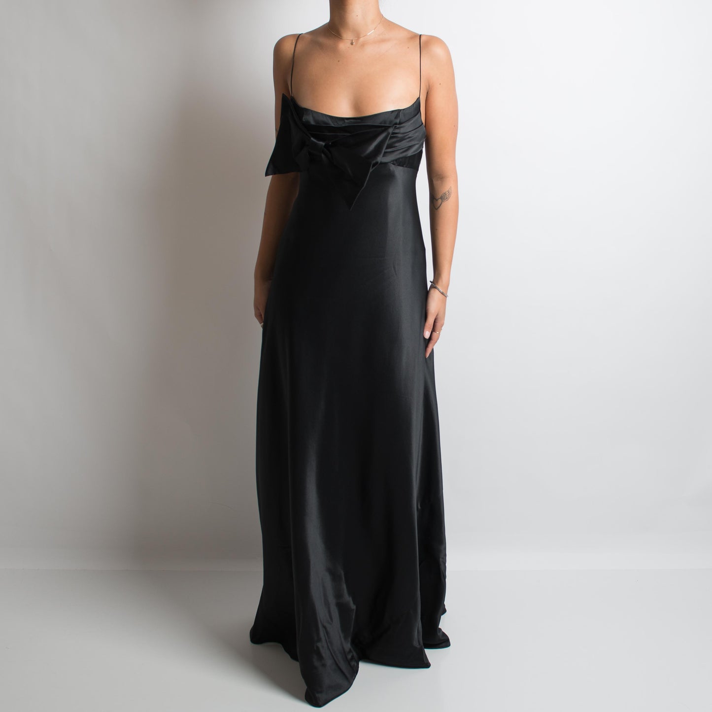 BLACK SILK BOW GOWN