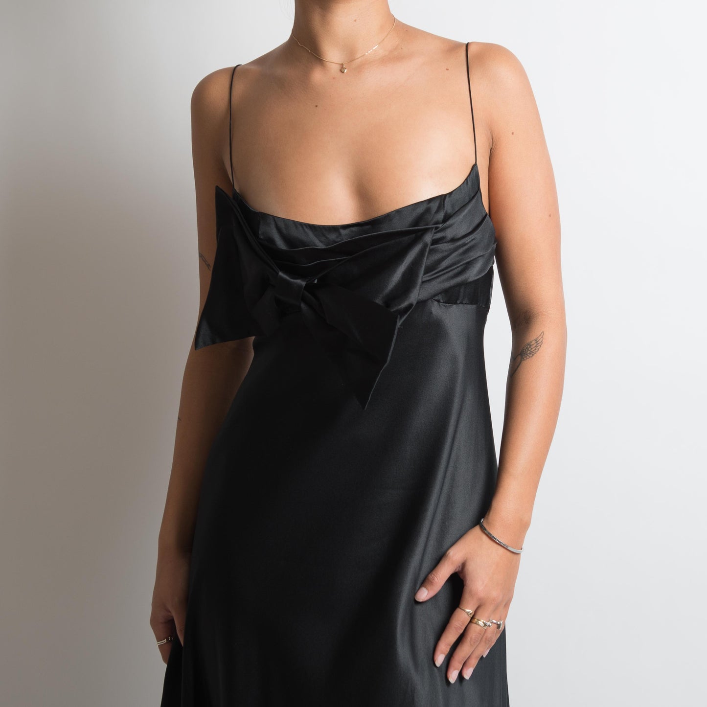 BLACK SILK BOW GOWN