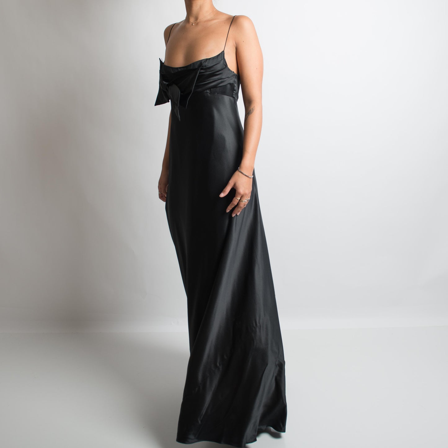 BLACK SILK BOW GOWN