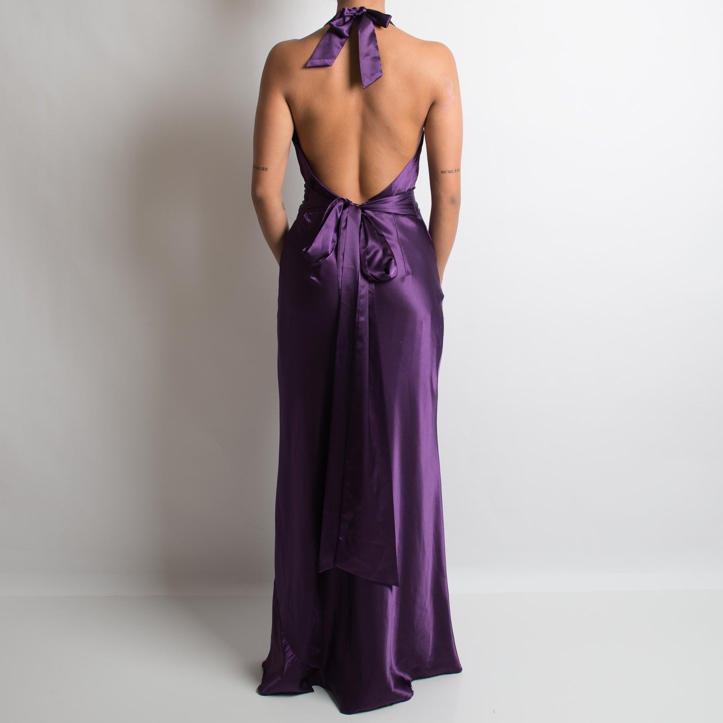 DEEP PURPLE SATIN HALTERNECK GOWN