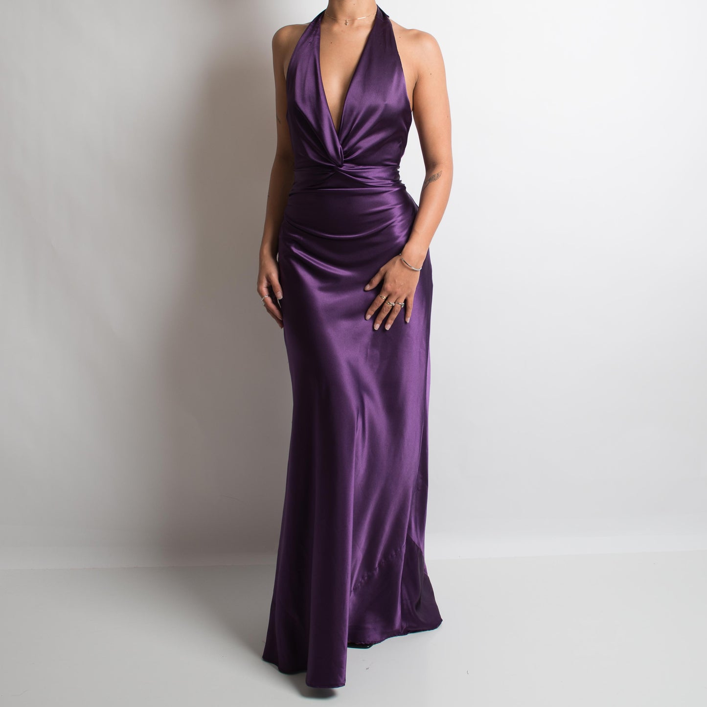 DEEP PURPLE SATIN HALTERNECK GOWN