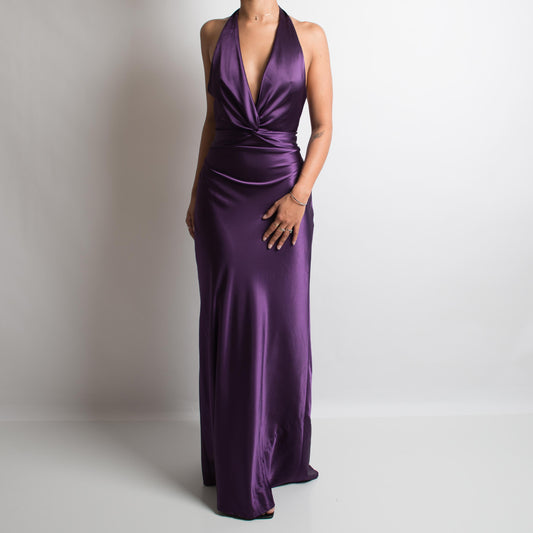 DEEP PURPLE SATIN HALTERNECK GOWN