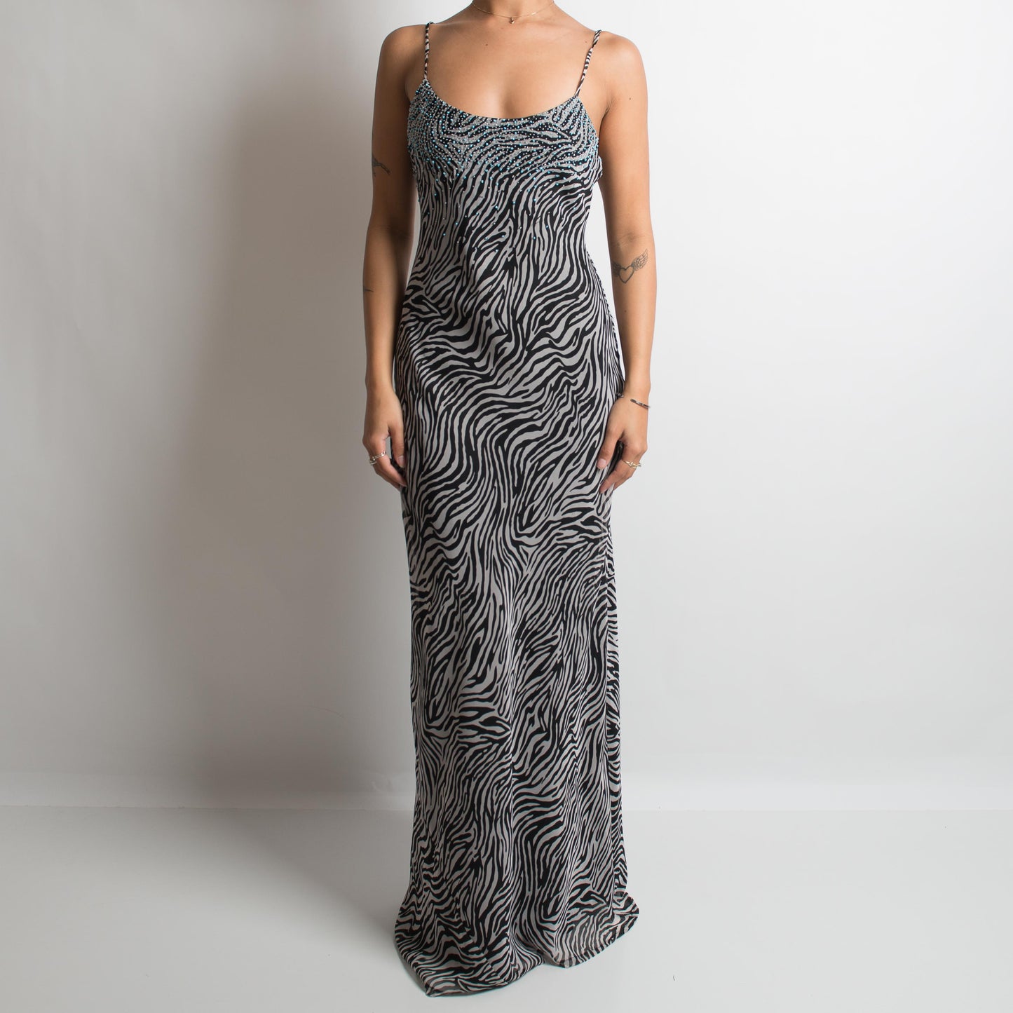 ZEBRA PRINT BEADED GOWN