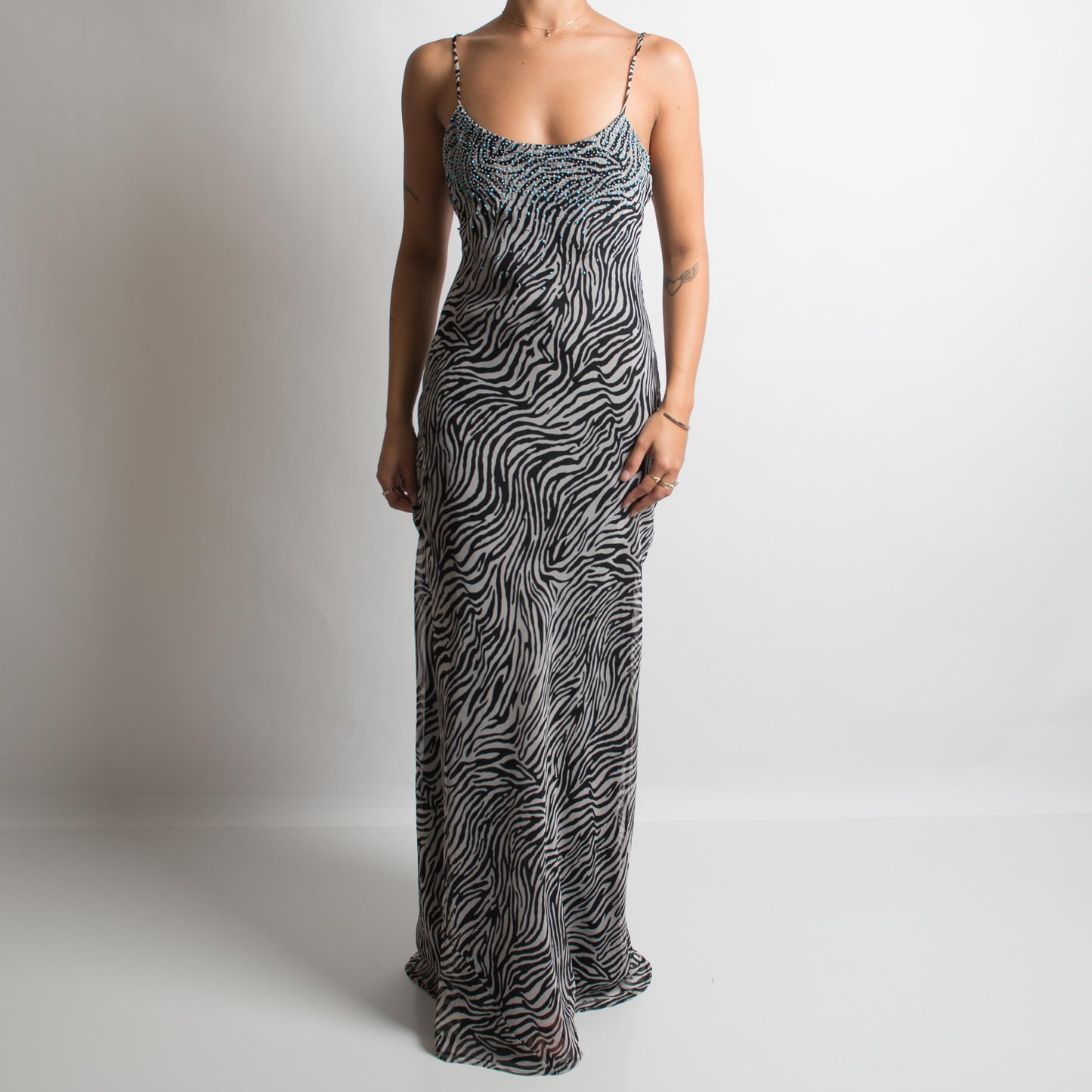 ZEBRA PRINT BEADED GOWN