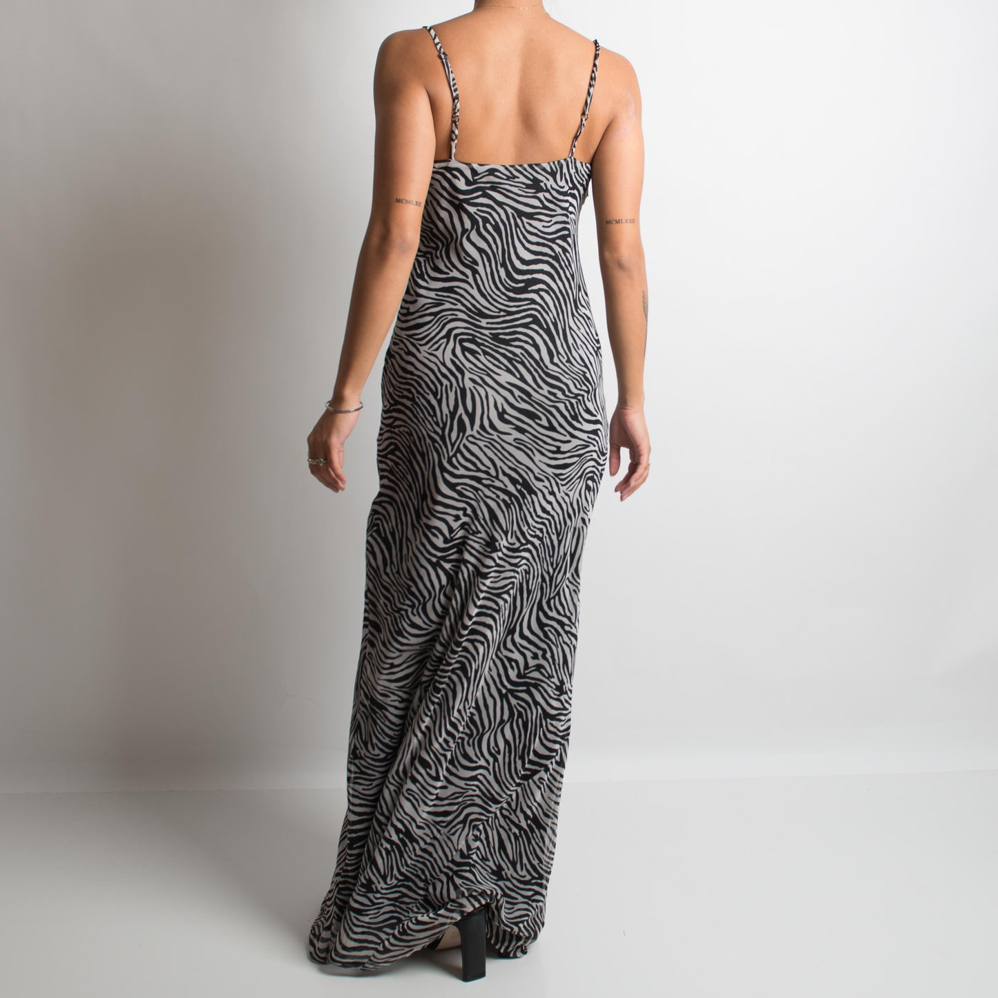 ZEBRA PRINT BEADED GOWN