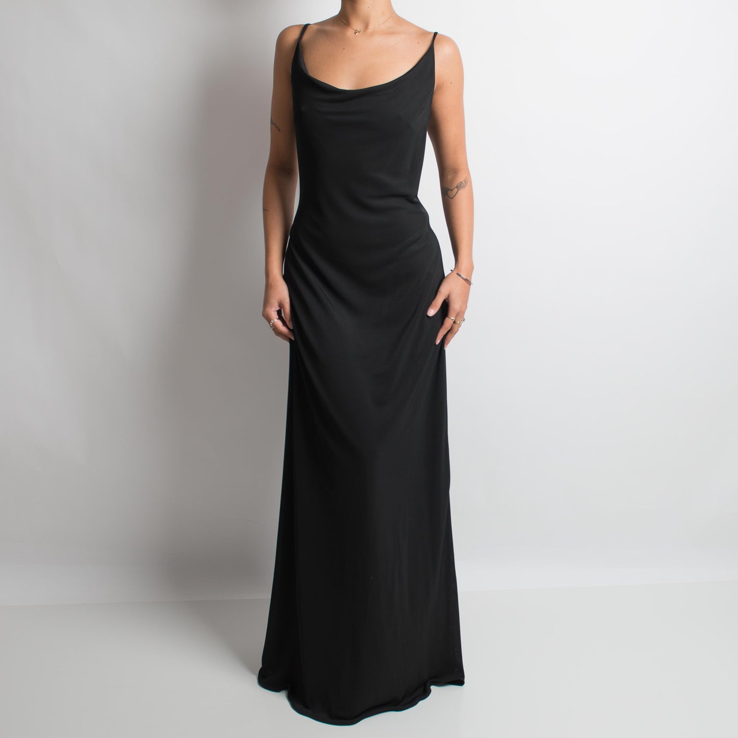 BLACK COWL NECK GOWN