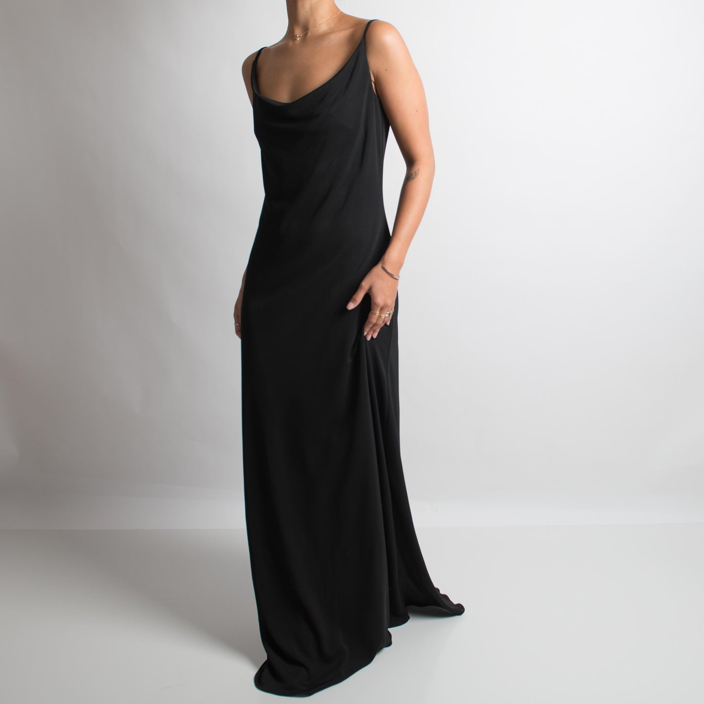 BLACK COWL NECK GOWN