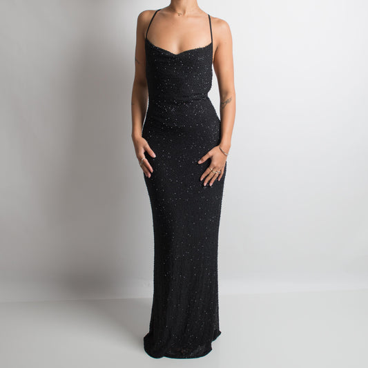 BLACK BEADED BACKLESS GOWN